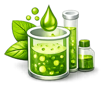 Illustration representing useful algae biomass outputs